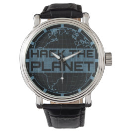 Hackar på Planet Blue Globe Computer Hacker Design Armbandsur