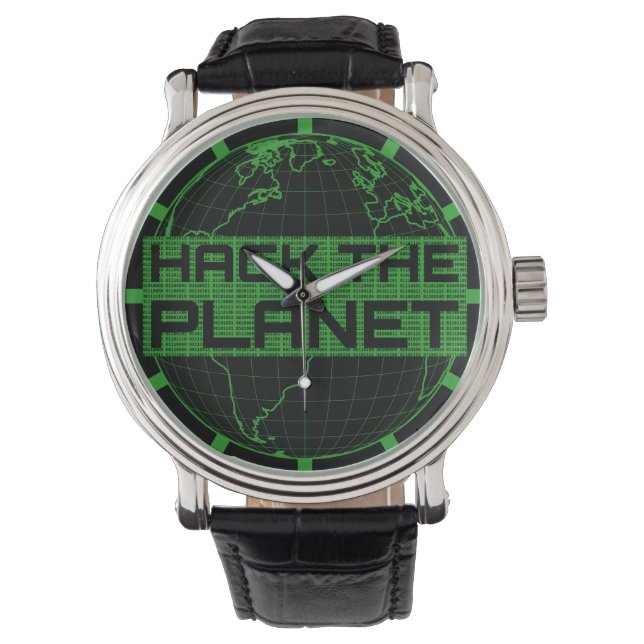 Hackar på Planet Grönt Globe Computer Hacker Desig Armbandsur (Framsida)