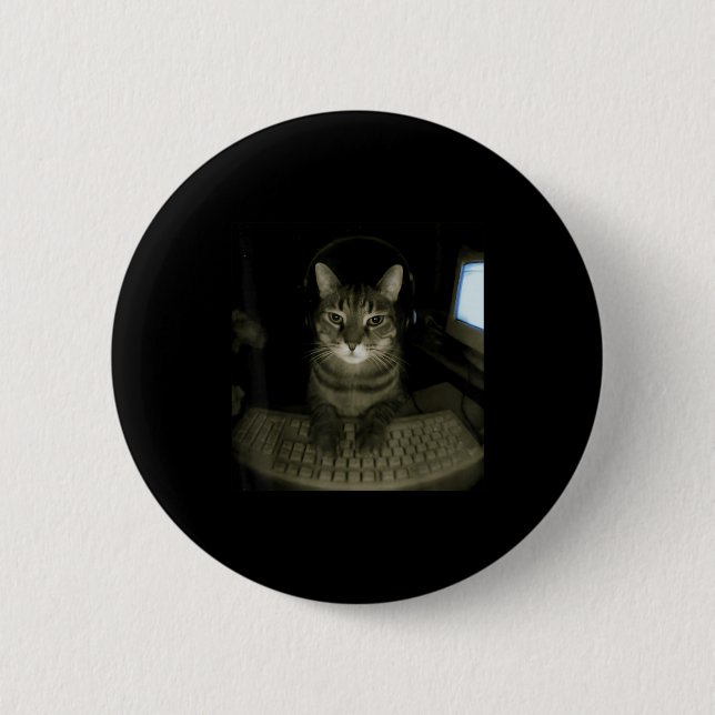 Hackare Katt Meme Rolig Dator Katt Kattunge Spelar Knapp (Framsida)