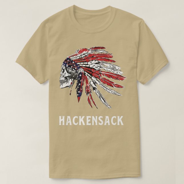 Hackensack Native American USA Flag Skull Headress T Shirt (Design framsida)