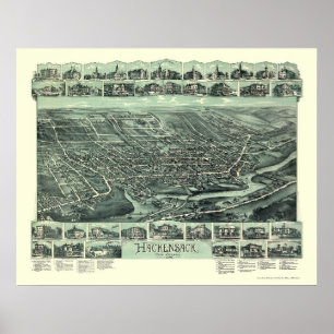 Hackensack, NJ Panoramic Karta - 1896 Poster