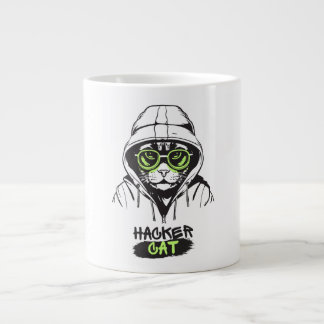 Hacker Cat Cyber Gamer Coder Rolig Tech Mugg Jumbo Mugg