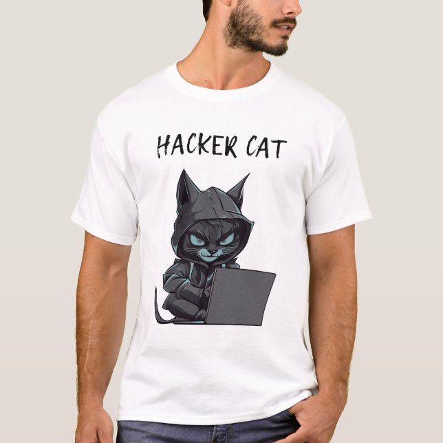 Hacker Cat Design T Shirt (Framsida)