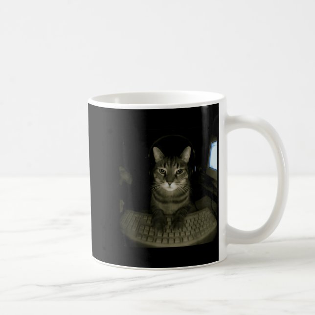 Hacker Cat Meme Funny Computer Cat Kitten Gamer Ca Kaffemugg (Höger)