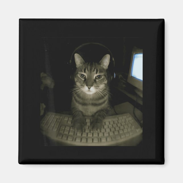Hacker Cat Meme Funny Computer Cat Kitten Gamer Ca Magnet (Framsidan)