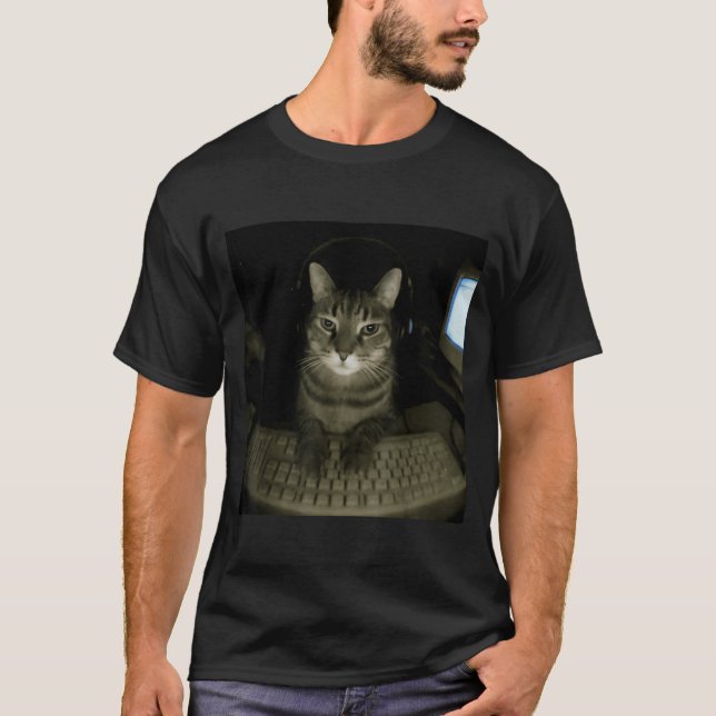 Hacker Cat Meme Funny Computer Cat Kitten Gamer Ca T Shirt (Framsida)