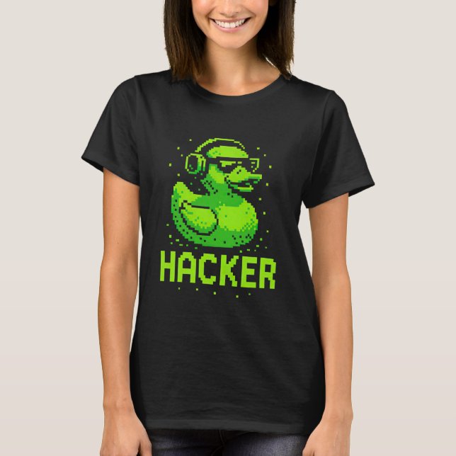 Hacker Cyber Säkerhet Pixel Art Anka Hacking Progr T Shirt (Framsida)