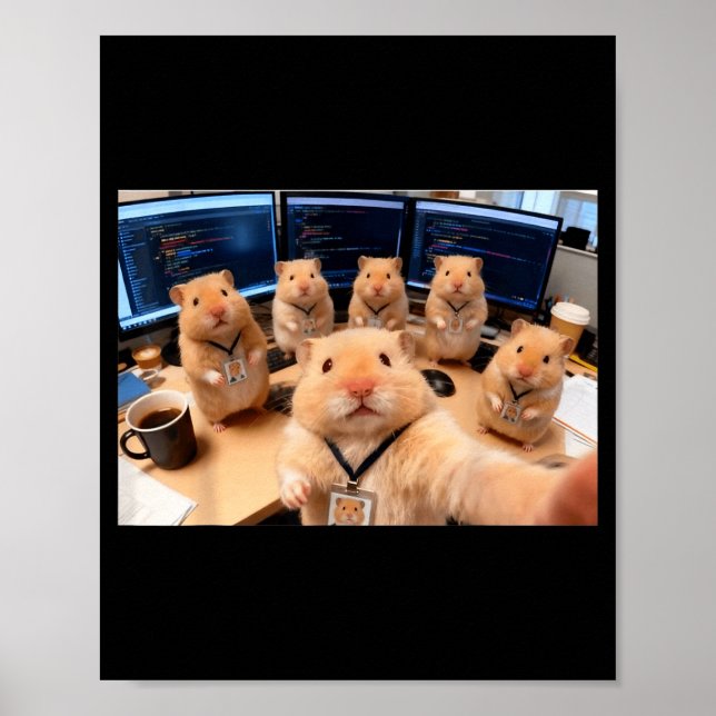 Hacker Hamster Team Selfie Meme Cringe Animal Code Poster (Framsidan)
