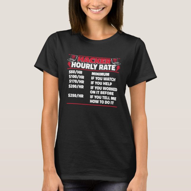 Hacker Hourly Rate Ethical Hacking White Hat Hacke T Shirt (Framsida)