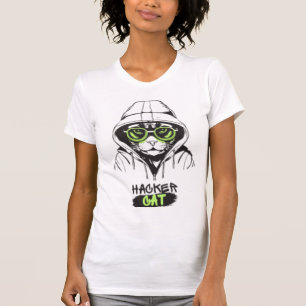 Hacker Katt Cyberpunk Tech Katt Dam Grafisk Te T Shirt