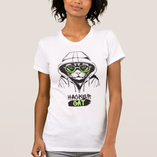 Hacker Katt Cyberpunk Tech Katt Dam Grafisk Te T Shirt (Framsida)