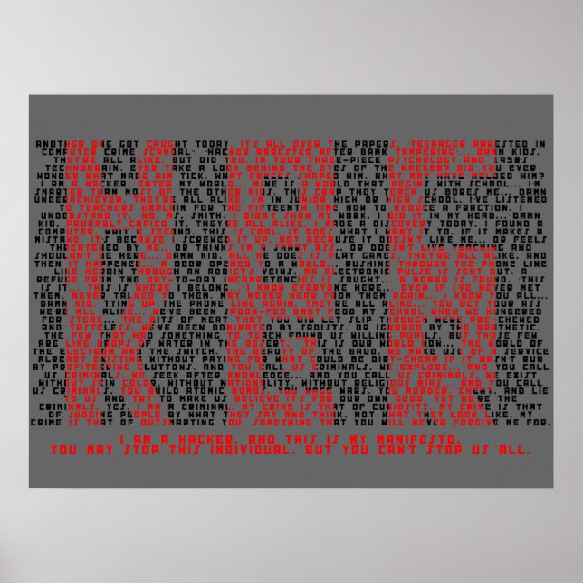 Hacker Manifesto Typography Art Poster (Framsidan)