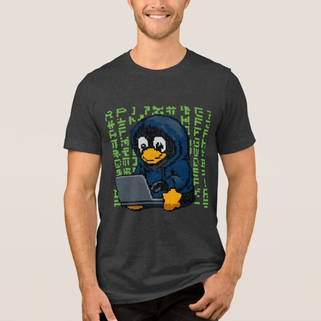 Hacker Pingvin IT Design – Geek Tech T-Shirt (Framsida)