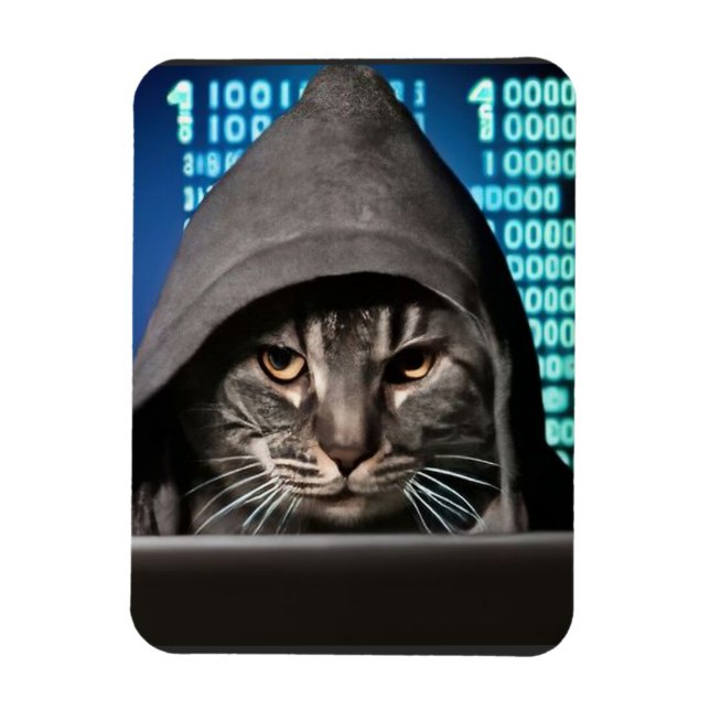 Hacker Svart Katt Magnet (Vertikal)