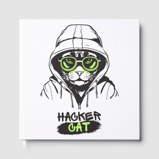 Hackerkatt Cyber Gamer Coder Rolig Tech Gästböcker (Framsida)