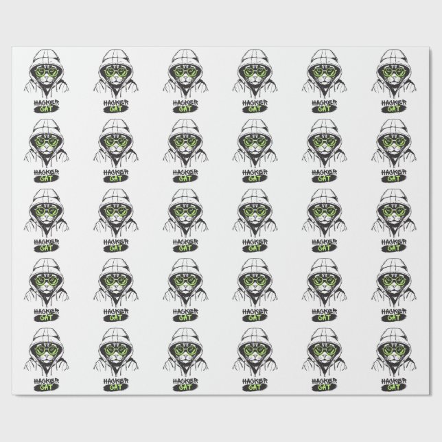 Hackerkatt Cyber Gamer Coder Rolig Tech Presentpapper (Platt)