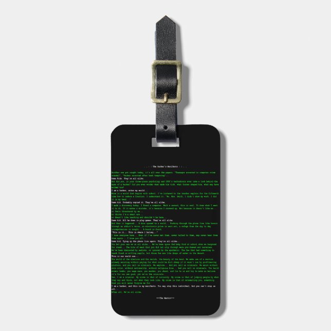 Hacker's manifesto bagagebricka (Vertikal Framsida)