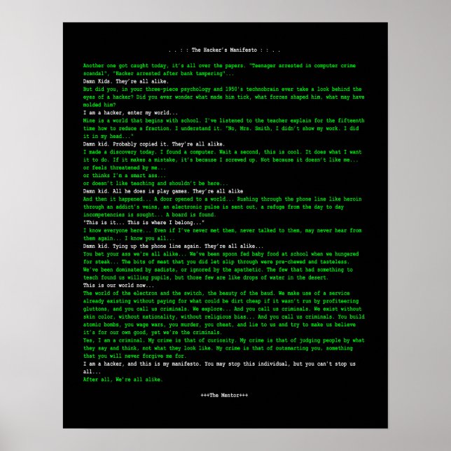 Hacker's manifesto poster (Framsidan)