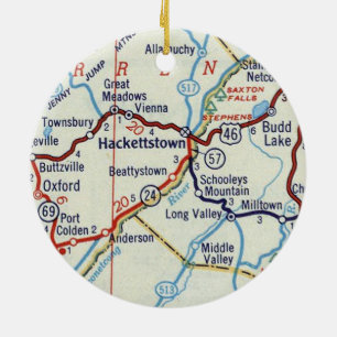 Hackettstown NJ Retro Karta Julgransprydnad Keramik