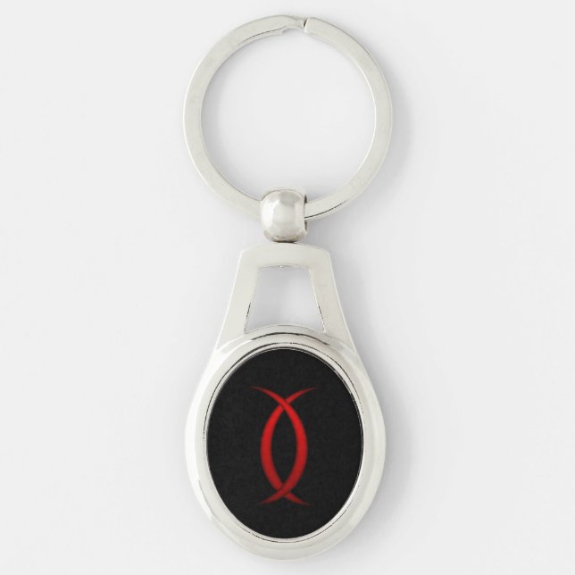 Hades Symbol Keychain - Mörk Minimal Stil Ovalt Silverfärgad Nyckelring (Framsidan)