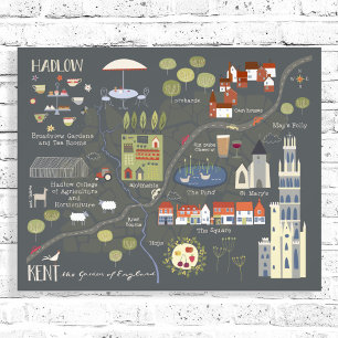 Hadlow, Kent Illustrated English Village Karta Fototryck