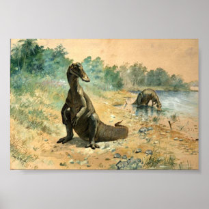 Hadrosaurs vid en sjö poster