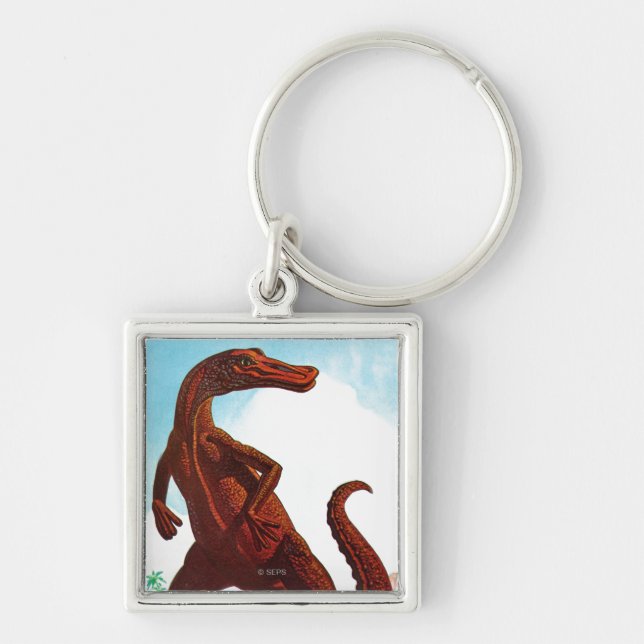 HadrosaurusDinosaur Fyrkantig Silverfärgad Nyckelring (Framsidan)