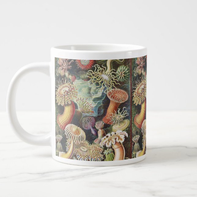 Haeckel Havsanemoner Nautisk Havsliv Konst Collage Jumbo Mugg (Vänster)