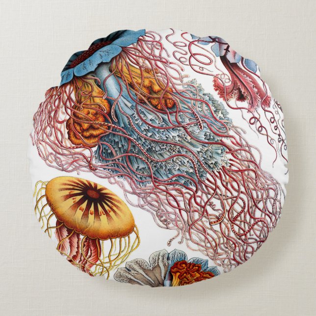Haeckel Jellyfish Cushions Rund Kudde (Framsidan)