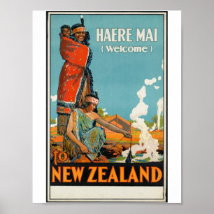 Haere Mai Nya Zeeland Vintage resor Poster