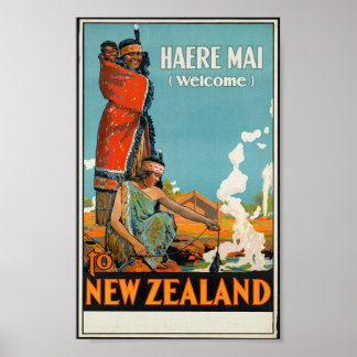 "Haere Mai (Välkommen) till Nya Zeeland" Reseposte Poster