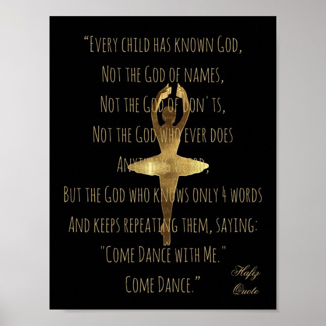 Hafiz citat om Dancing Faux Guld Ballet Dancer Poster (Framsidan)