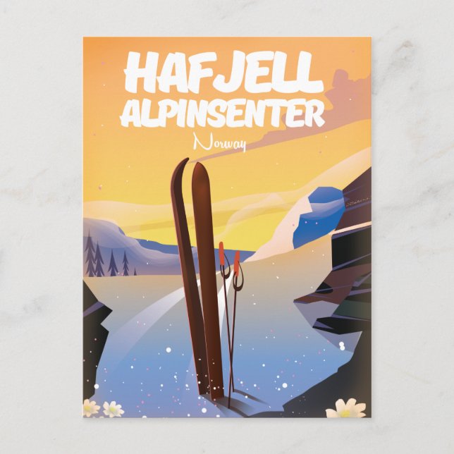 Hafjell alpinsenter Norge vacker skidaffisch. Vykort (Framsida)