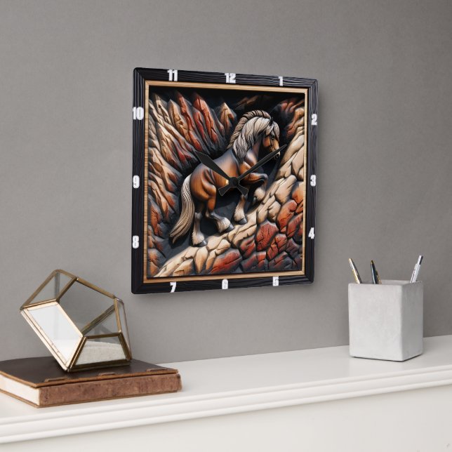 Haflinger Ascent Wood Vild Anpassningsbar Fyrkantig Klocka (Kontor)