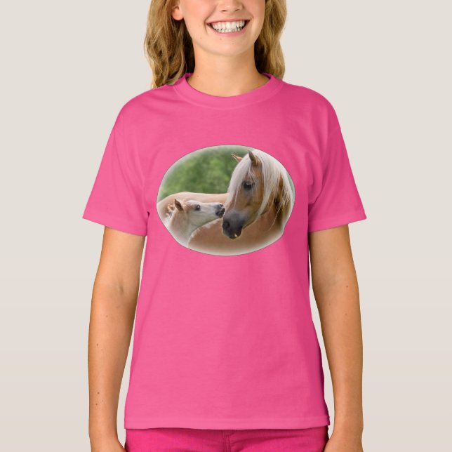 Haflinger hästar föl och Marekel - flicka Tee Shirt (Framsida)
