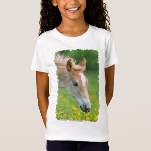 Haflinger Horse Cute Foal Flowers Foto för flickor Tee Shirt