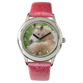 Haflinger Horse Cute Foal i Uppringningsskylt med  Armbandsur