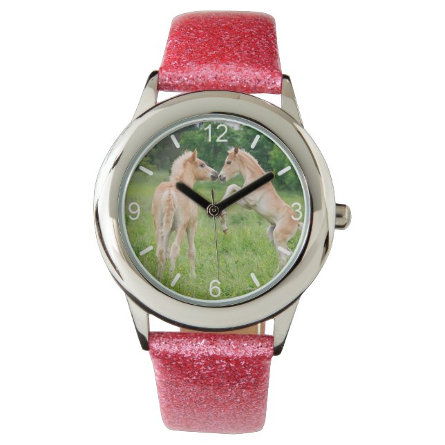 Haflinger Horses Cute Foals Funny Fotoskylt Armbandsur (Framsida)