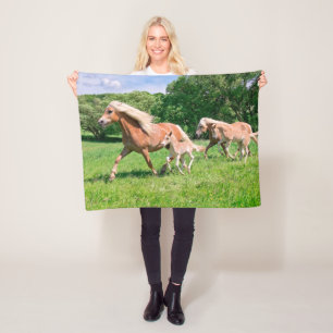 Haflinger Horses with Cute Foals Springa Funny Pho Fleecefilt