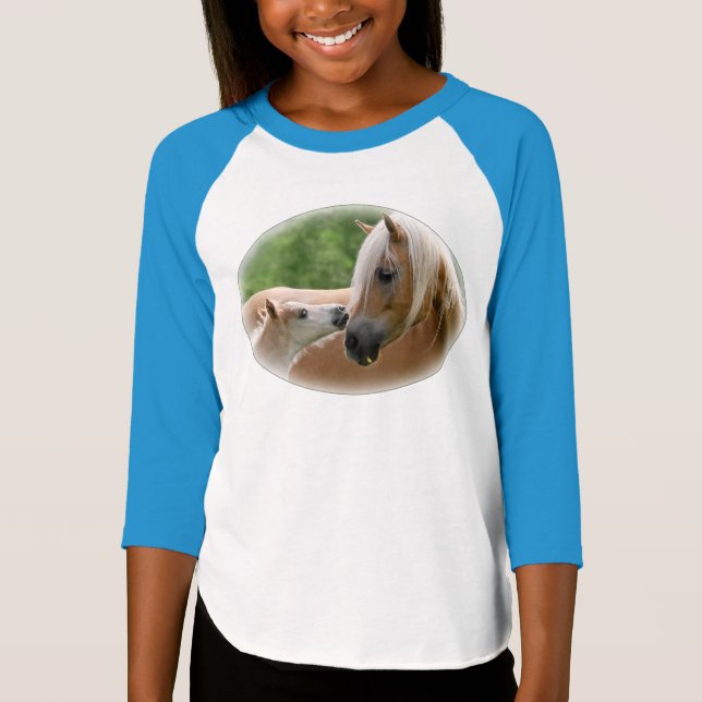 Haflinger mare- och fölkel tee shirt (Framsida)