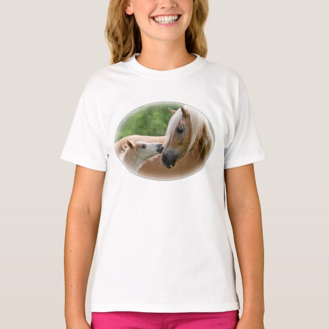 Haflinger mare- och fölkel tee shirt (Framsida)