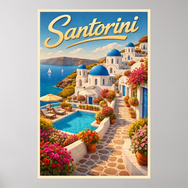 Häftande Santorini - Vintage Resaffisch Poster (Framsidan)