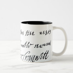 Häfte Oliver Cromwell, från handskrivet Två-Tonad Mugg