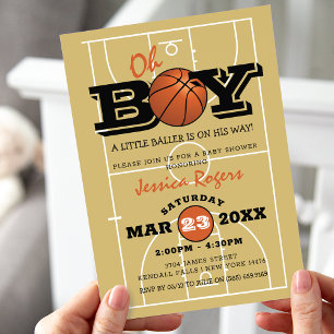 Häftig basket 'Åh pojke' baby shower Inbjudningar
