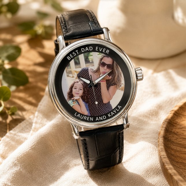 Häftig BÄSTA PAPPA NÅGONSIN Modern fadersdagsfoto Armbandsur (Skapare uppladdad)