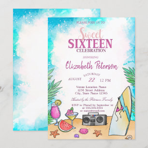 Häftig Beach Cocktail Frukter Sommar Sweet 16 Fest Inbjudningar