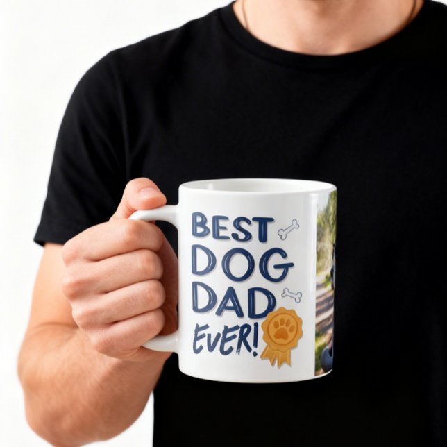 Häftig bild Bästa hundpappa någonsin Kaffemugg (An 11-oz mug is shown. Customize it with a dog photo and choose mug style and size.)