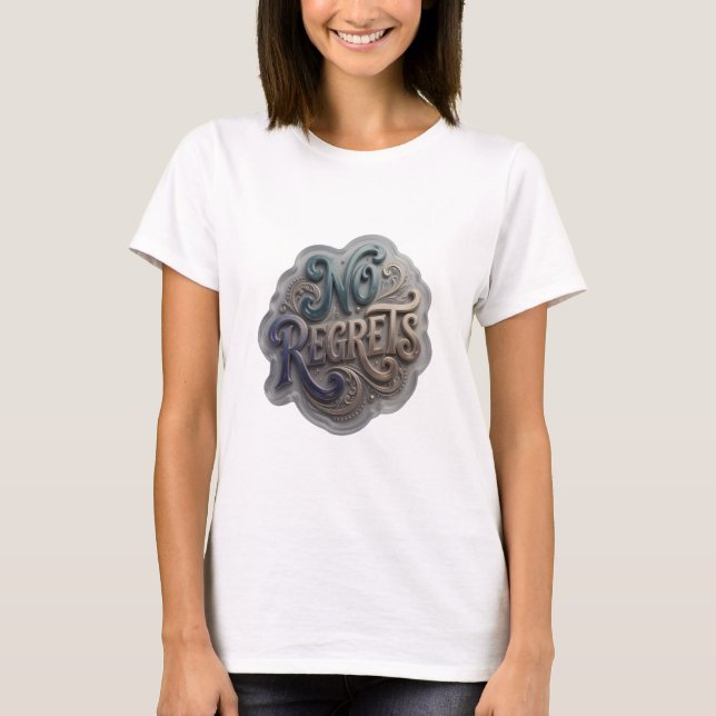Häftig blå NO REGRETS Citat T-shirt (Framsida)