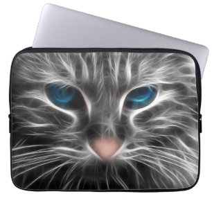 Häftig blåögd kattansikte laptop fodral