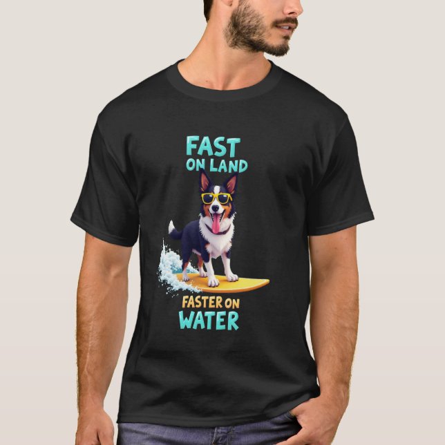 Häftig Border Collie Surfande Hund T Shirt (Framsida)
